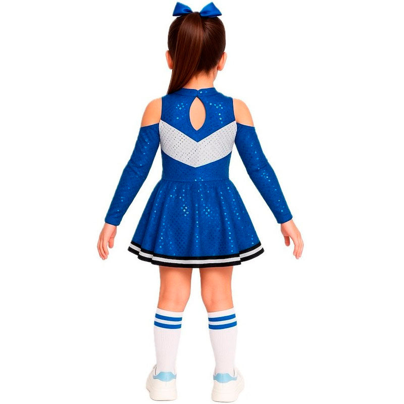 Disfraz de Animadora azul con lentejuelas para niña Espalda