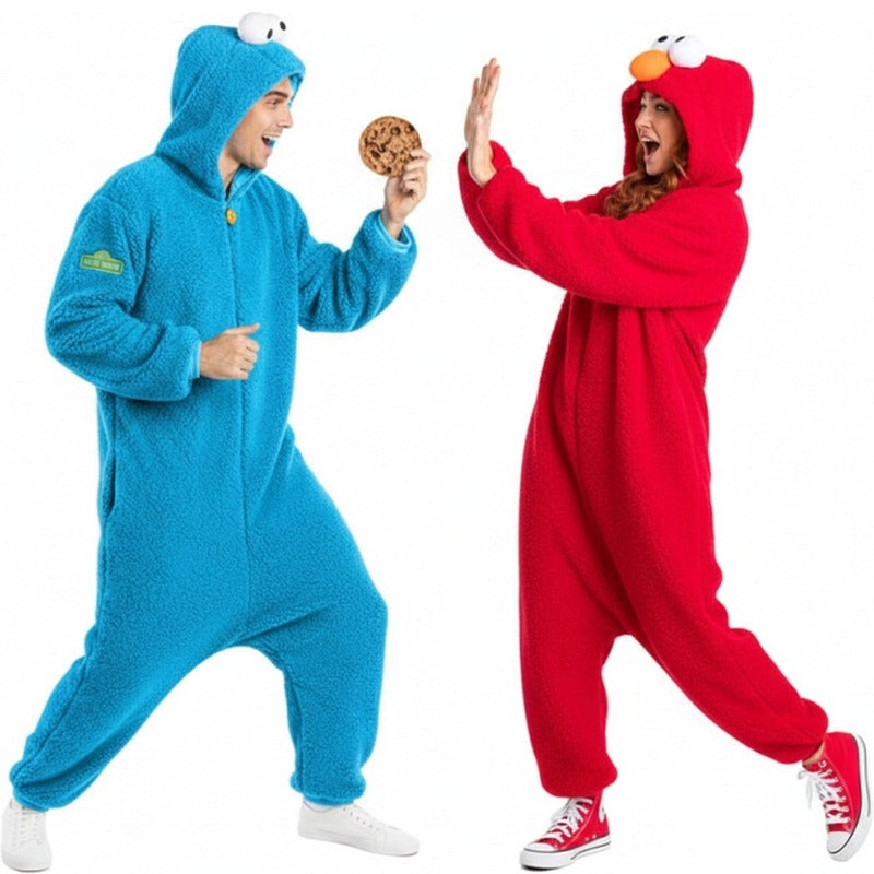 Koppelkostuums Triki en Elmo van Sesamstraat