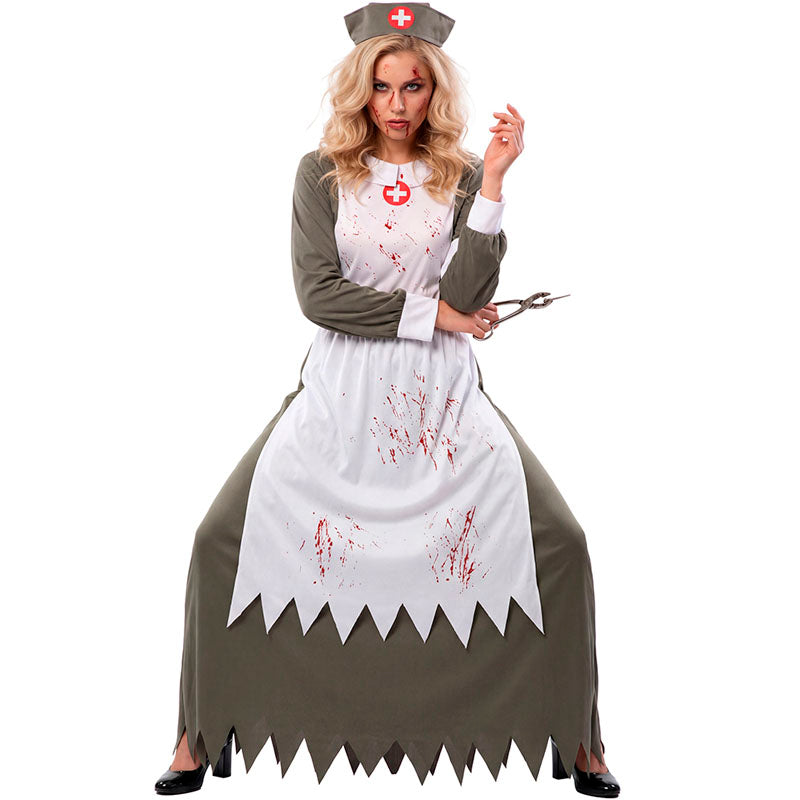Disfraz de Enfermera zombie gris para mujer dorso