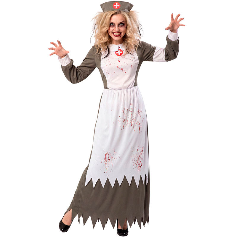 Disfraz de Enfermera zombie gris para mujer