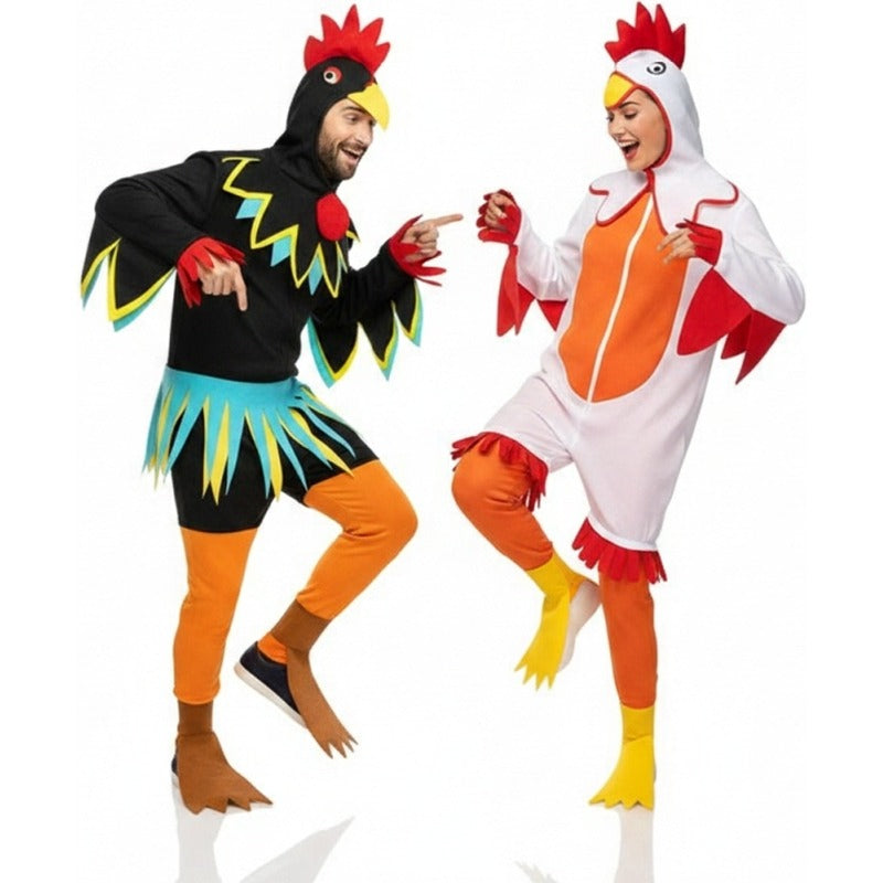 Pareja de Gallo y Gallina con cresta